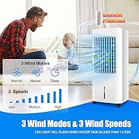 Vista 3 de PETSITE Enfriador de aire evaporativo, ventilador de refrigeración portátil con control remoto, 3 modos de viento, 3 velocidades de viento
