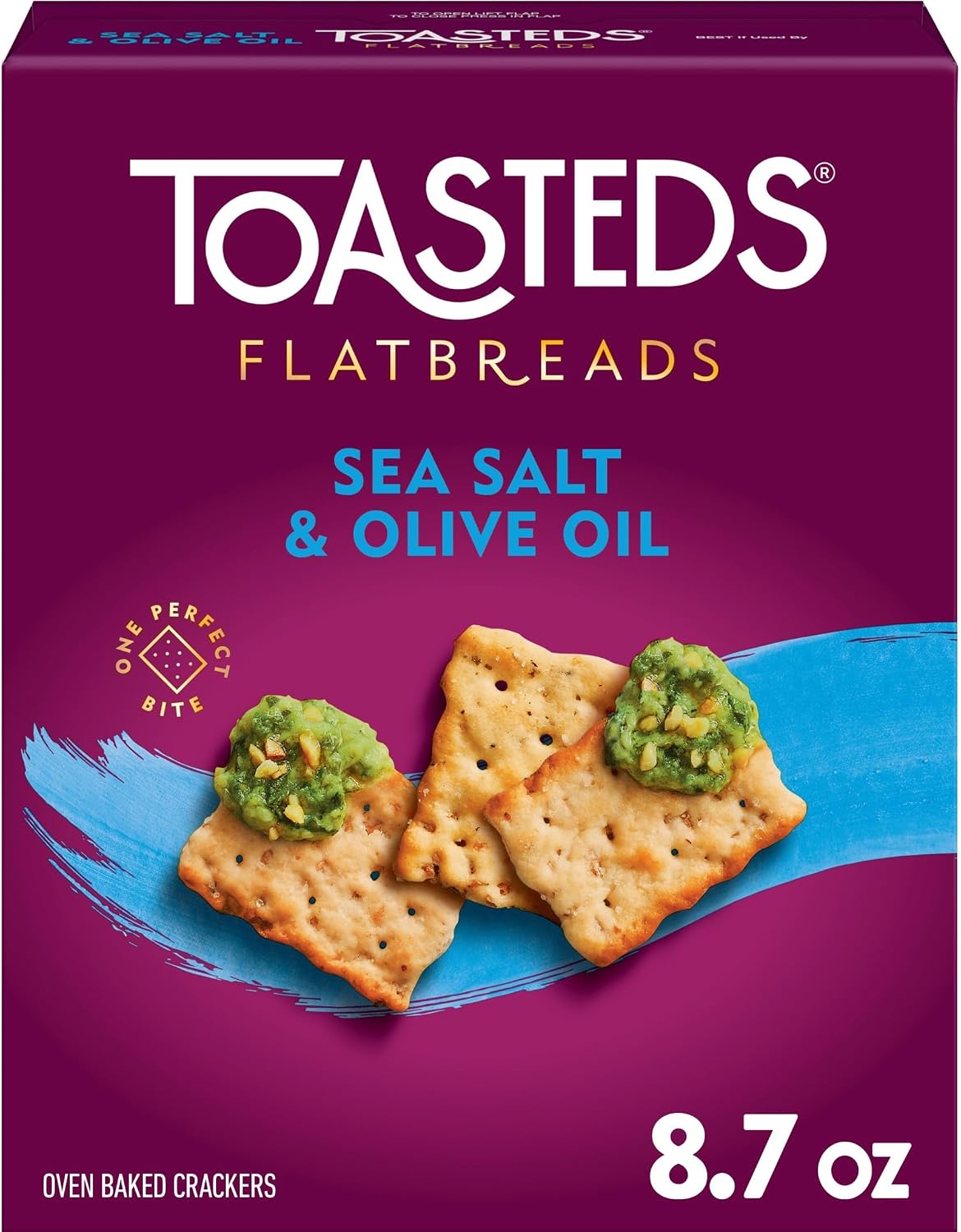 Toasteds Flatbreads Crackers, Lunch Snacks, Party Snacks, Sea Salt And Olive Oil 8.7oz Box