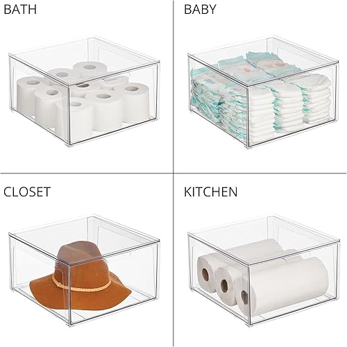 Miniatura 6 de mDesign Contenedores organizadores de almacenamiento apilables de plástico con cajón frontal para armario, escritorio, estante, armario u