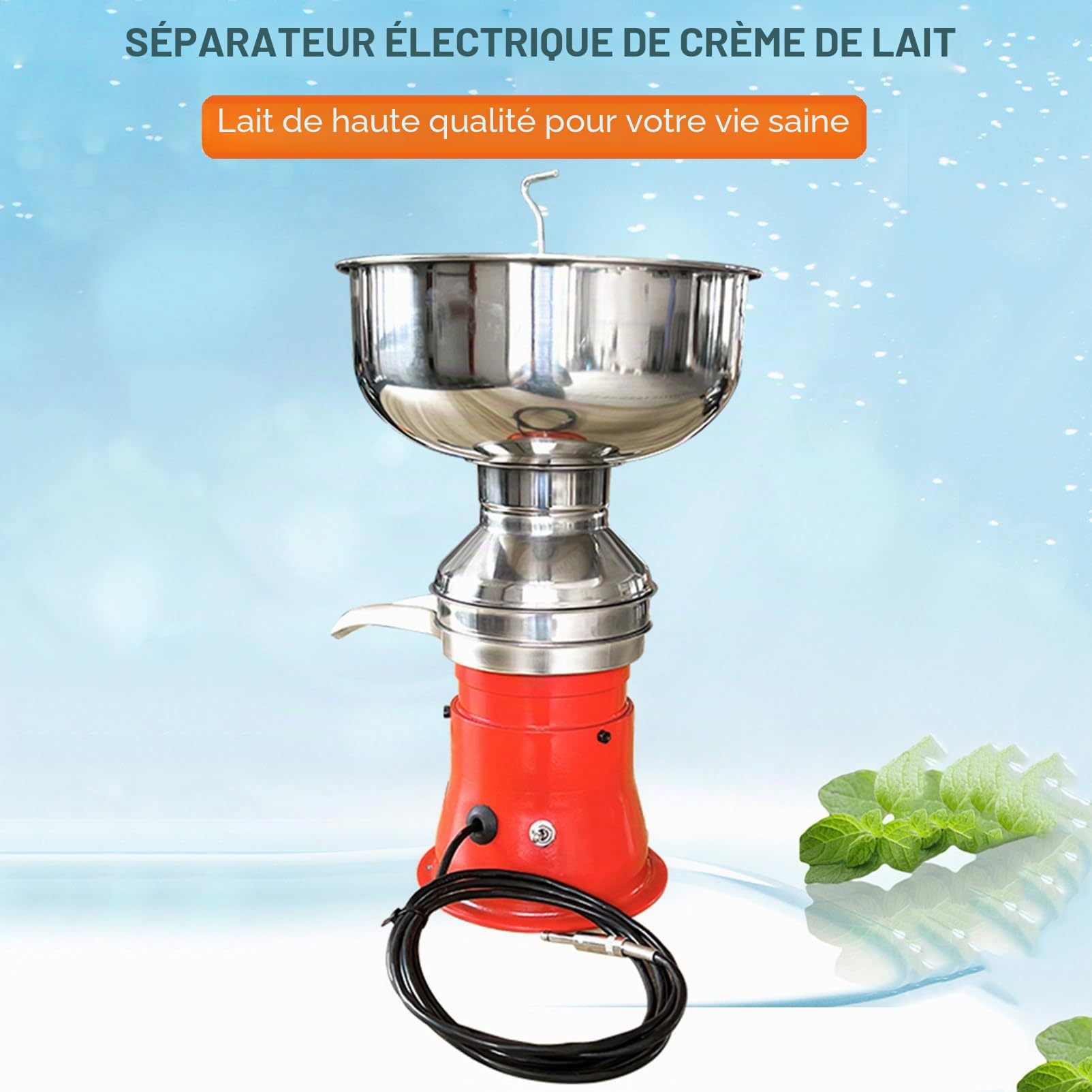Écrémeuse Électrique Bol 5 L Séparateur de Crème Électrique 50 L/h Séparateur Centrifuge Crème en INOX 10500 TR/Min pour Séparer Produire Divers Laits Crème Écrémé