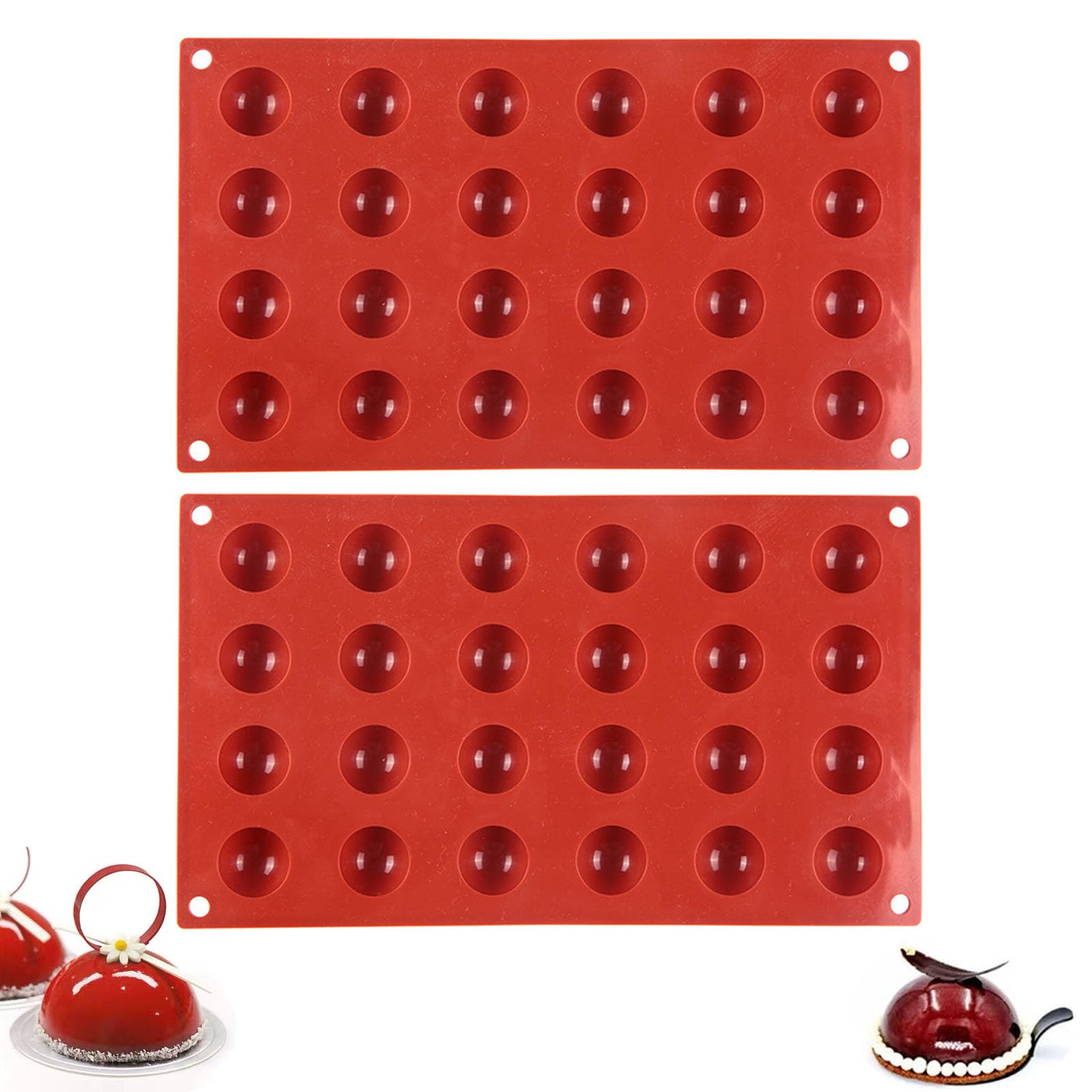 2Pcs Odorless Silicone Mould Hemisphere Mini Durable Semi Sphere Silicone Mold 24 Cavity Chocolate Desserts Baking Mould Half Round Moulds for Making Chocolate