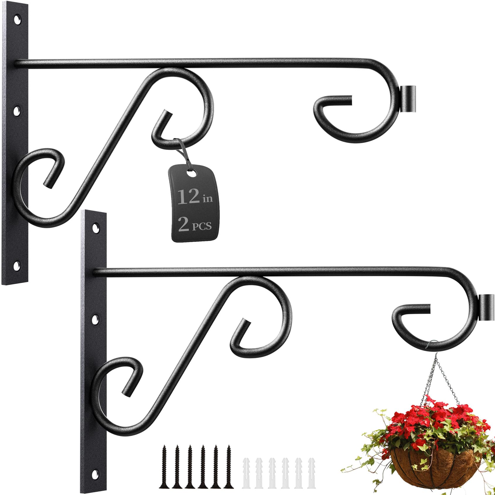 ASZUNE Wall Hook Hanging Plant Bracket,Hanging Plant Hook,Decorative Straight Plant Hanger for Bird Feeders, Planters, Lanterns, Wind Chimes, Indoor/Outdoor Plant Hanger (12 in, 2 Pcs)  DEV DIVS Rudra