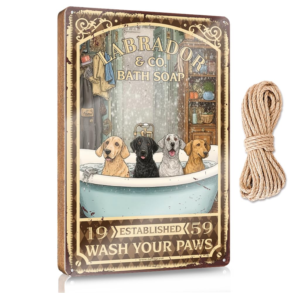 MAHQPZXSF Sign Front Door Decor Labrador Bath Soap Wash Your Paws Wooden Sign Porch Decorations Outdoor Spring Decor(15X28CM)