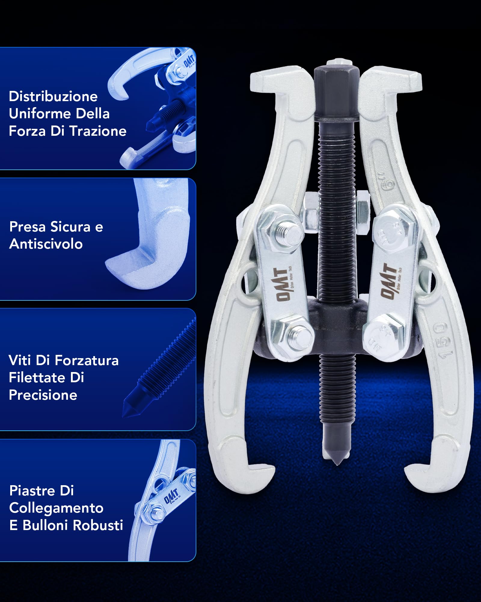 Orion Motor Tech 3 Pezzi Estrattori per Ingranaggi a 3 Ganasce 75/100/150 mm, Estrazione Cuscinetti a 3 Ganasce Reversibili per Rimozione di Pulegge, Cuscinetti per Ingranaggi, Volano