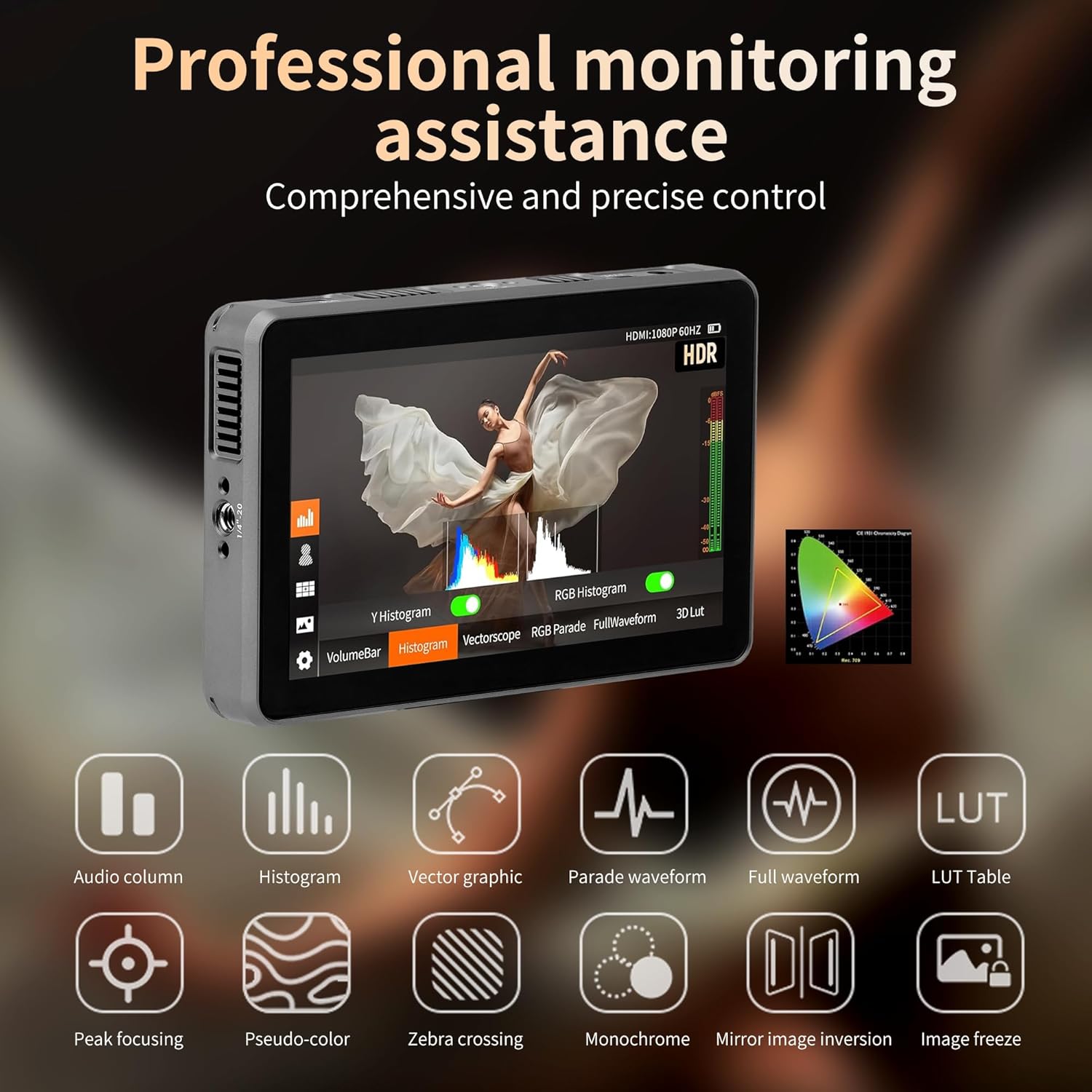 VILTROX 6'' Camera Field Monitor 4K 2000Nits Touchscreen Camera Monitor, Full HD 1920x1080 Video Monitoring, 3D Lut, RGB Parade, Focus Peaking, with Sunshade Hood and Battery for Sony Canon Nikon