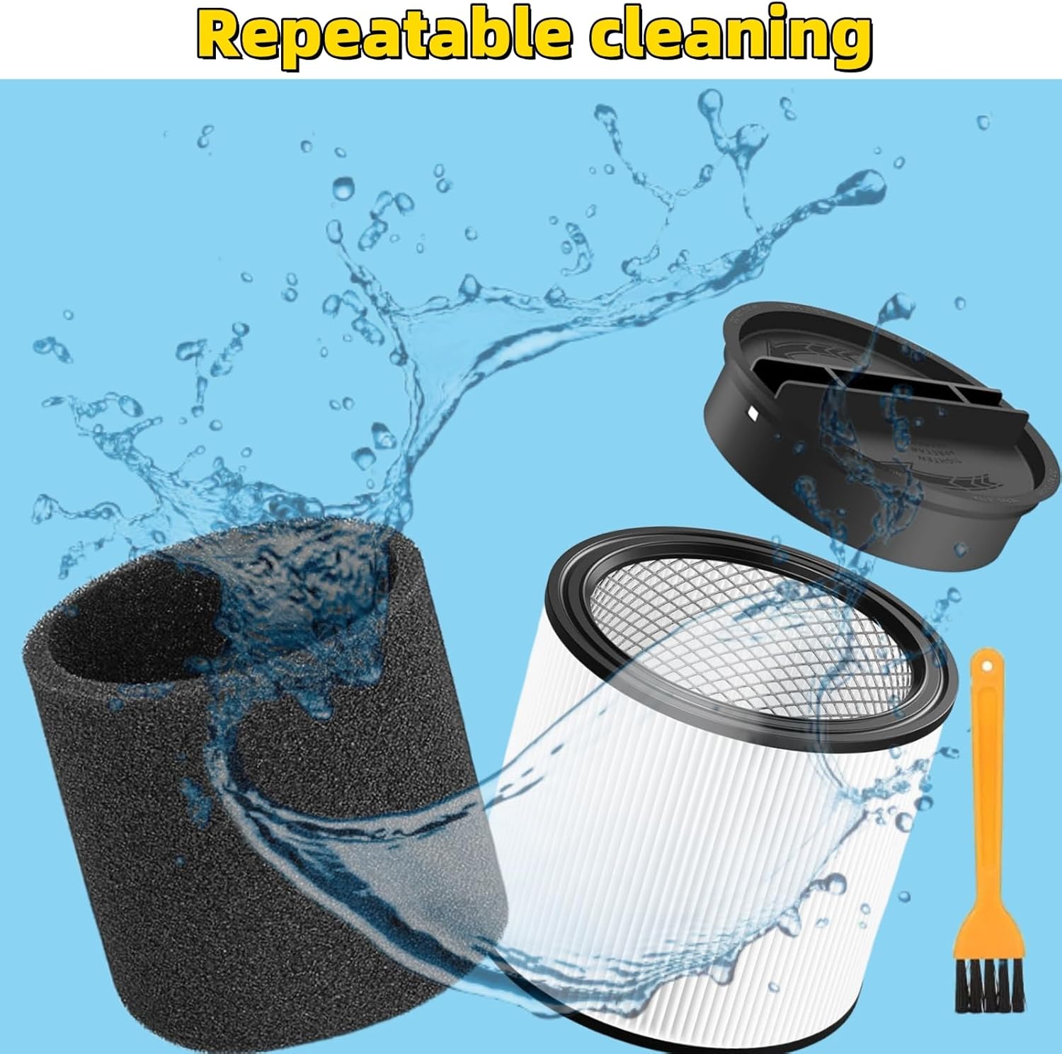 2Pcs 90304 Replacement Filter Compatible with Shop-Vac 90585 90333 90350 5 Gallon Up Dry/Wet Vacuum Cleaners with 4 Foam Sleeve Filters and 2 lids