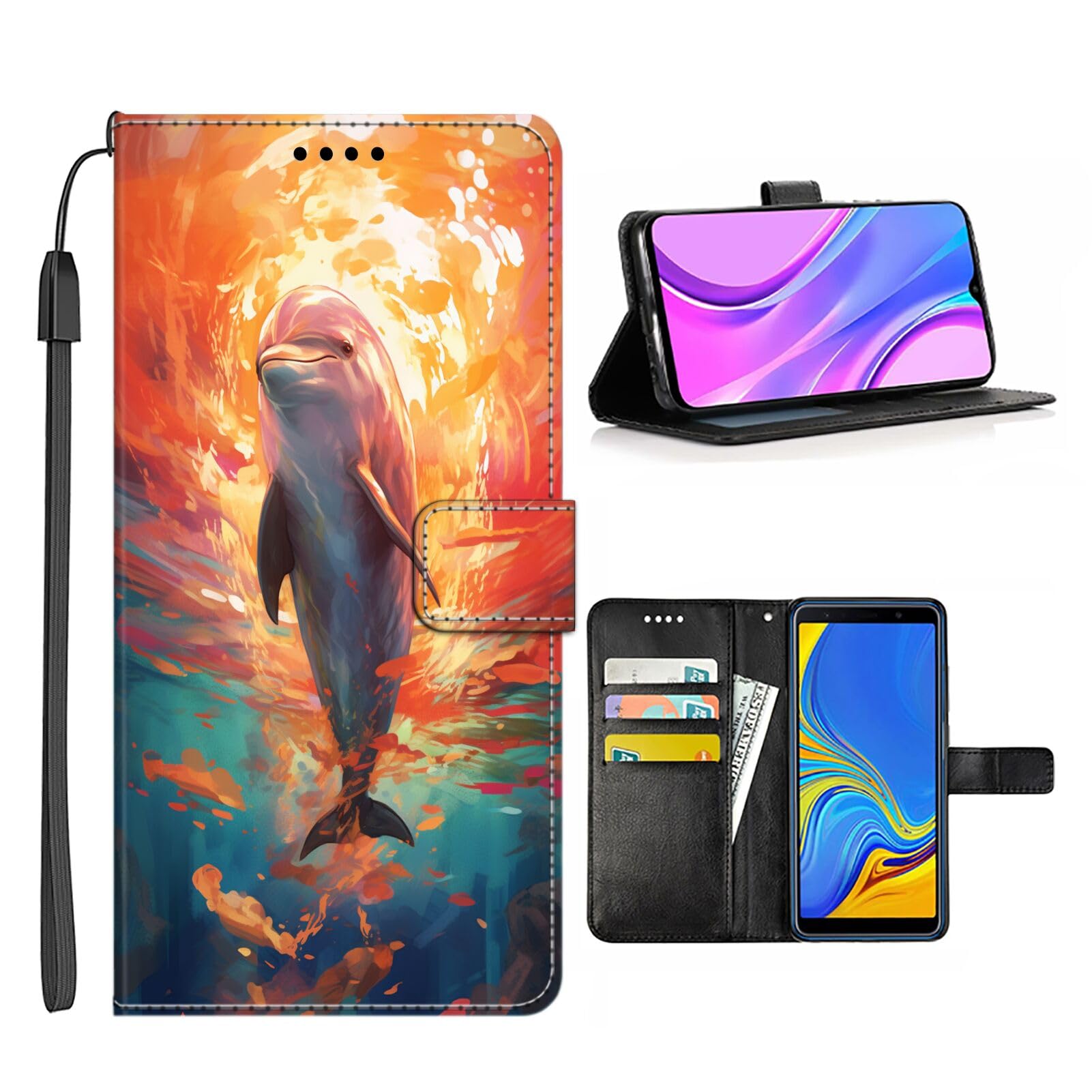 Elgzigok Wallet Phone Case for Samsung Galaxy S9+ with Dolphin-aa715 - Stylish and Functional PU Leather-Free Smartphone Case with Card Holder Multicolor