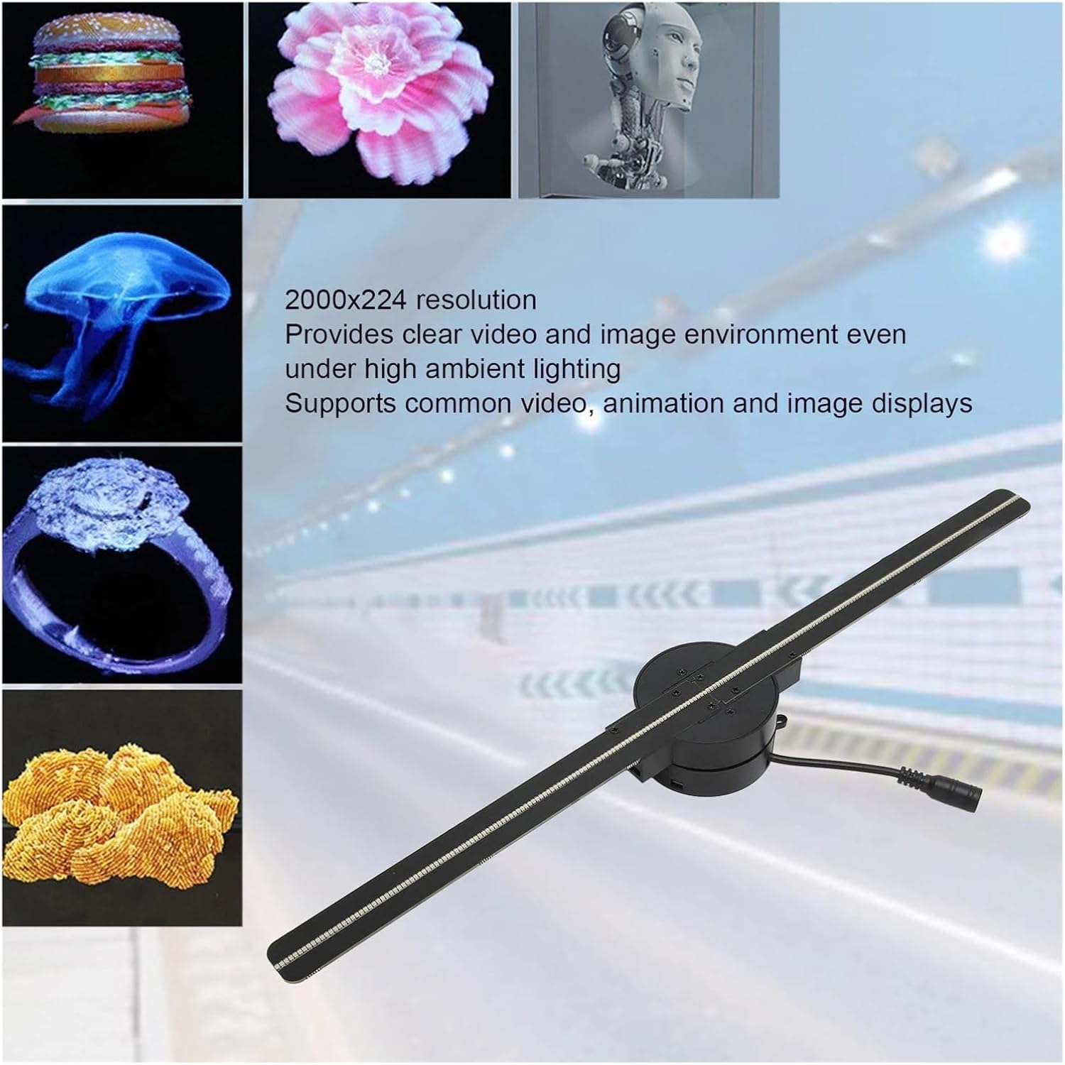 3D Hologram Fan 16.5in 2000x224 3D Hologram Fan 3D Projector with 224 LED Light Beads for Business Store Advertising