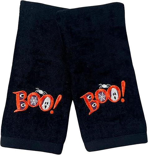 Miniatura 16 de Juego de 2 toallas de baño de Halloween con diseño de familia fantasma espeluznante, color negro, suave, 100% algodón, 12 x 18 pulgadas, decoración