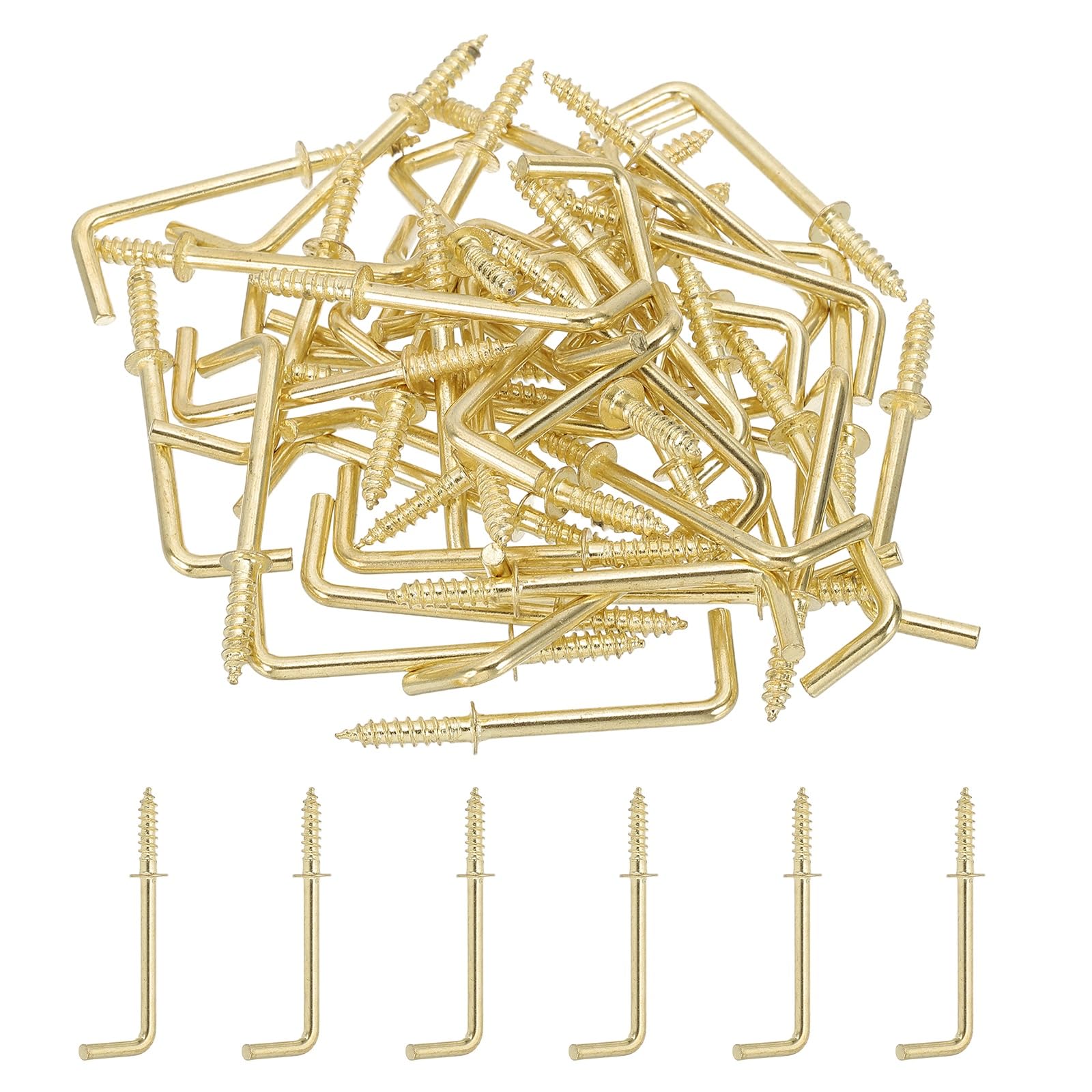 PATIKIL 1.9 Inch Ceiling Hooks for Hanging Plants 50 Pcs Copper Plating Metal Screw-in Ceiling Cup Hooks L Shape Self-Tapping Screw Eye Bolt for Indoors Outdoors