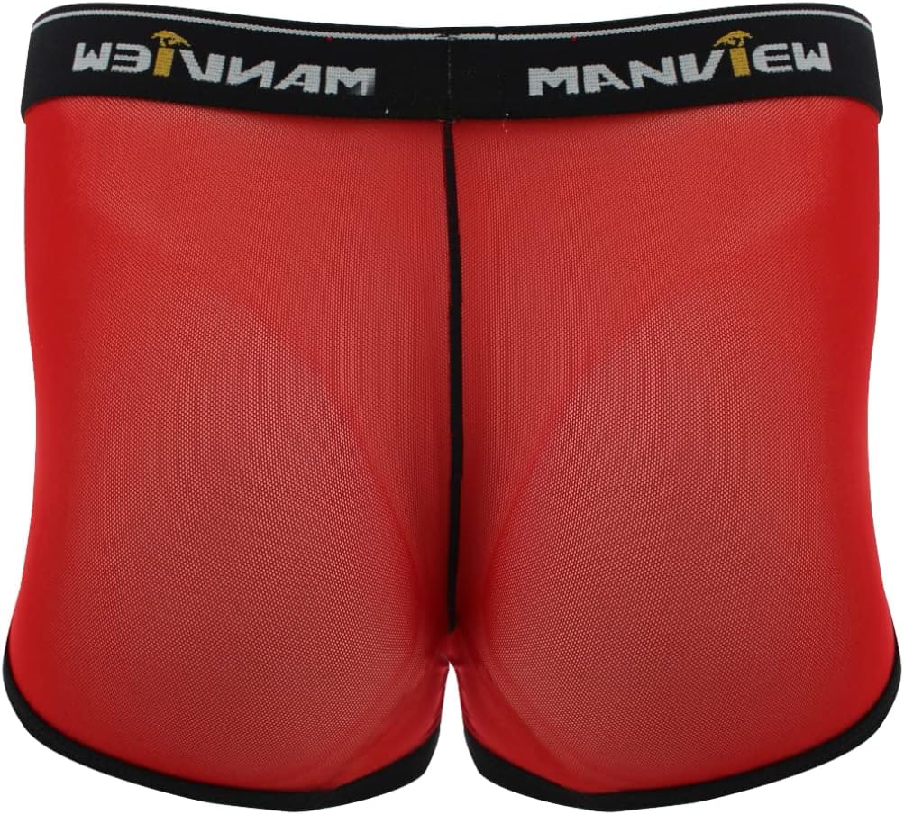 Vxuxlje Men's See Through Seamless Boxer Briefs Underwear Shorts Trunks Front Convex Underpants