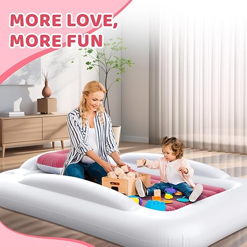 Miniatura 45 de Cama inflable de viaje para niños pequeños, cama portátil de 60 pulgadas para viajes con lados de seguridad, acogedor juego de colchón de aire