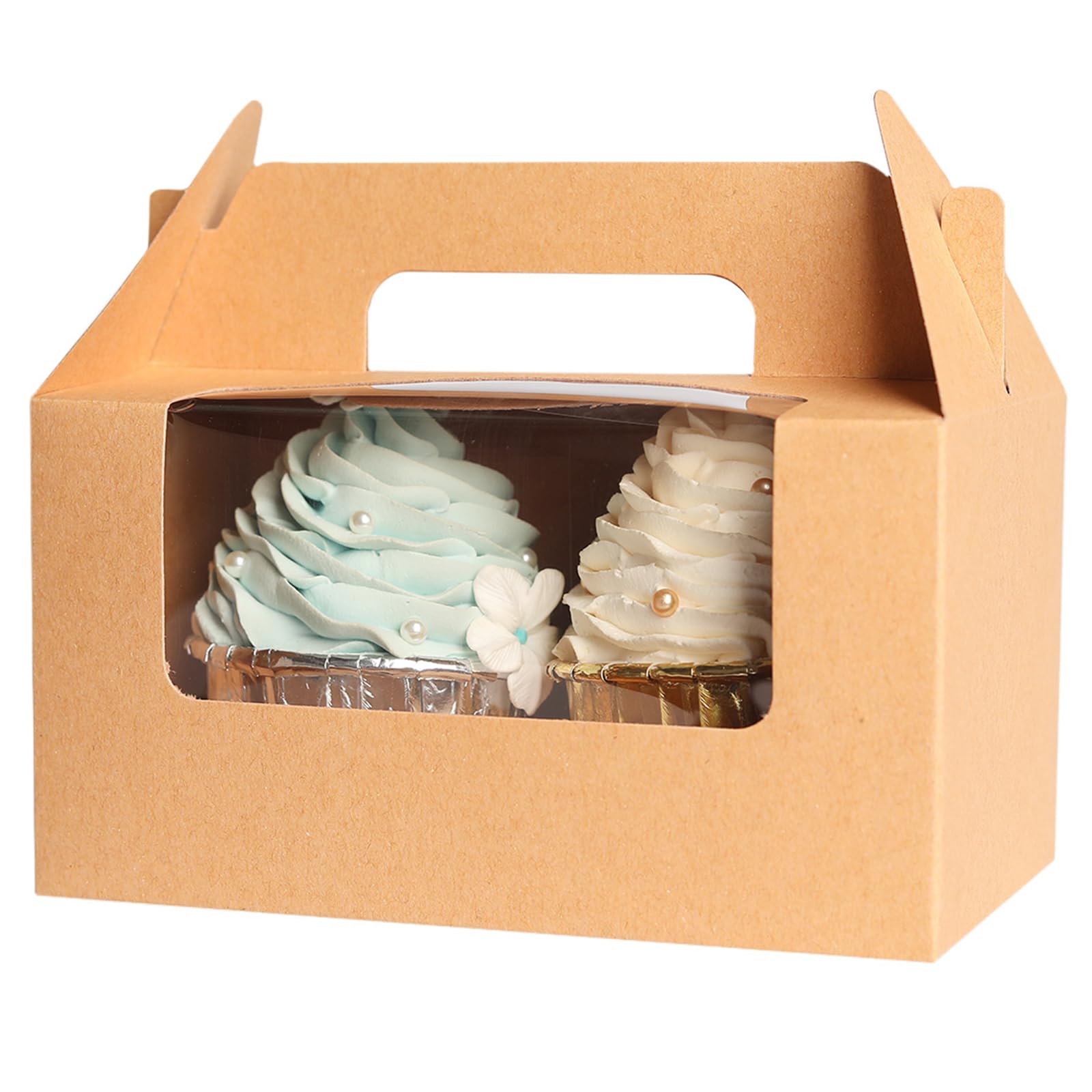 Gcardist Auto-pop Up 15 Cupcake Boxes with Window Brown 15 Packs Cupcake Box 16.5x9.2x8.9cm Bakery Boxes For Cupcakes Carrier, Cupcake Containers