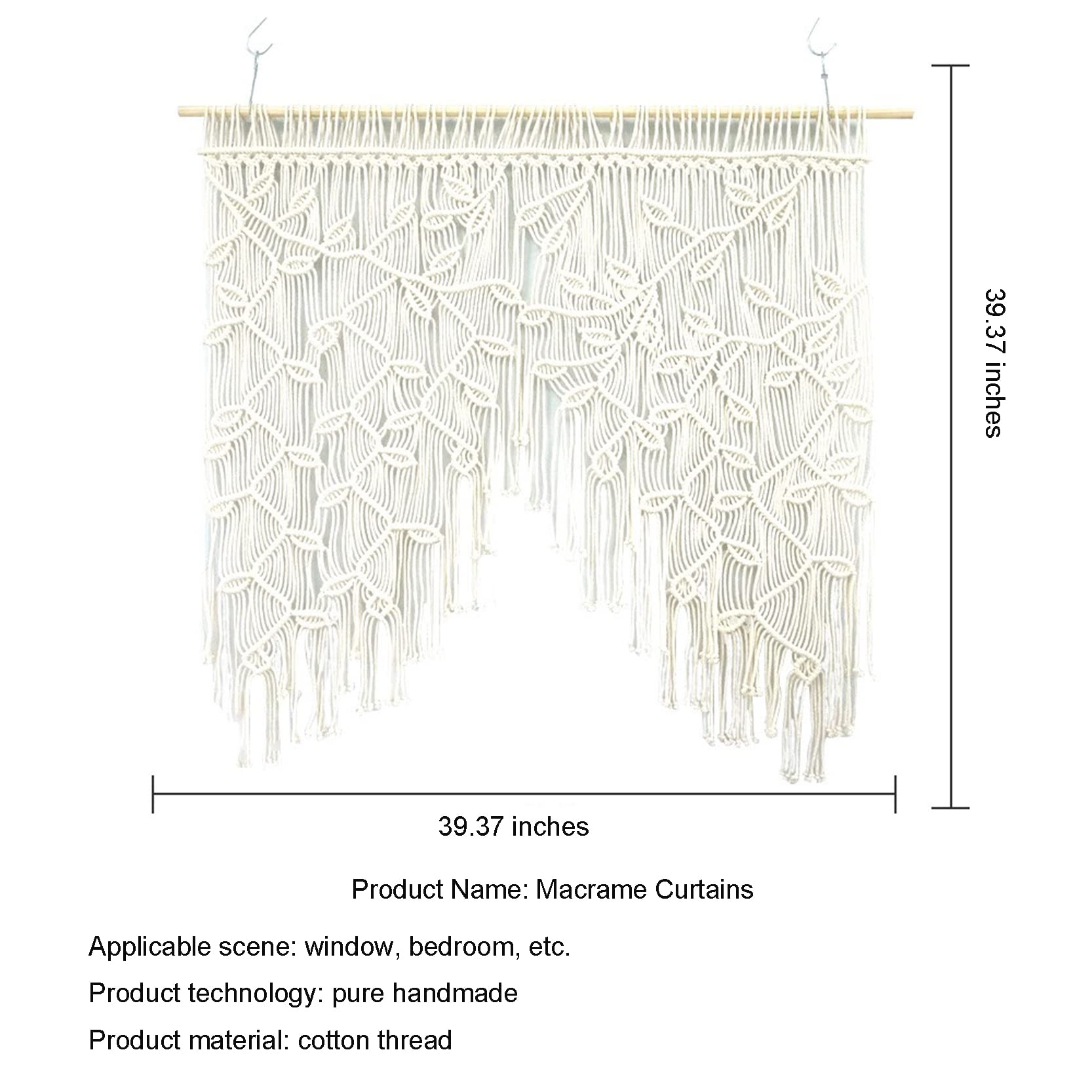 Rideaux de fenêtre en macramé faits à la main en coton naturel tenture murale tapisserie décoration d'intérieur art beige 100 x 100 cm parfait pour la décoration du salon et de la chambre à coucher