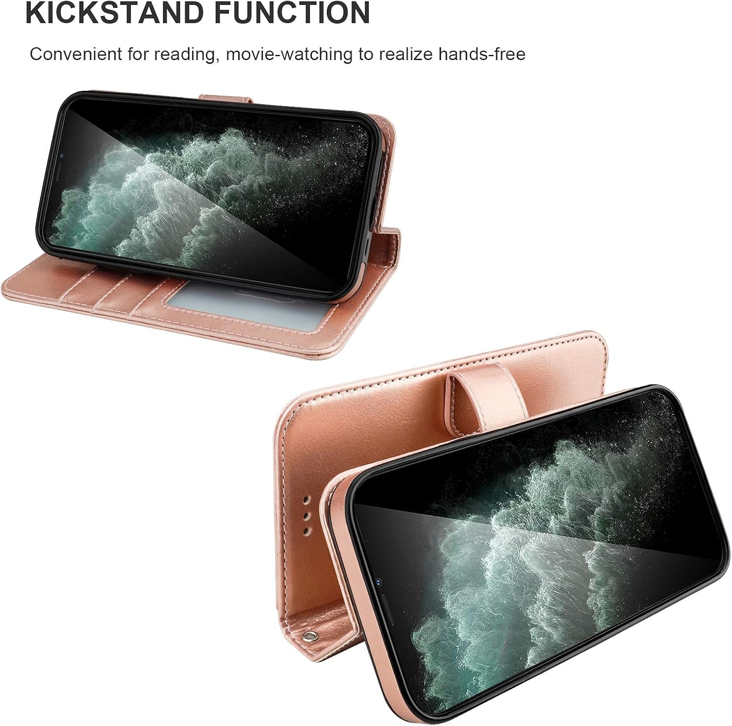 Bocasal Compatible with iPhone 12 Mini Wallet Case with Card Holder PU Leather Magnetic Detachable Kickstand Shockproof Wrist Strap Removable Flip Cover (Rose Gold)