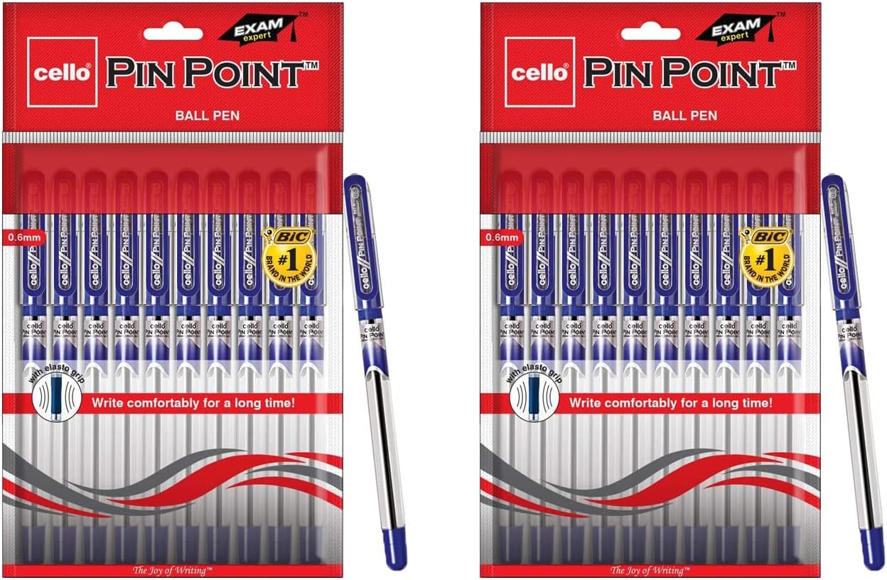 Cello Pinpoint Blue Lightweight Grip Ball Pens, Set of 10 | Best for Students (Pack of 2)