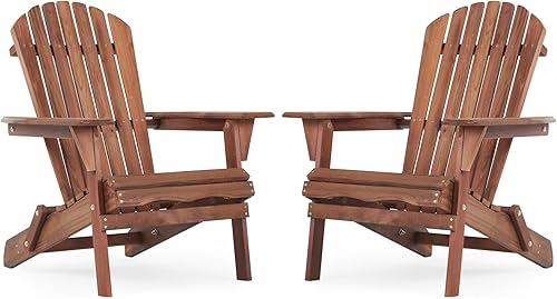 Folding Adirondack Chair Set of 2 - Solid Cedar Wood Patio Chairs with Embossed Grain, Half Pre-Assembled Outdoor Lounge Chairs for