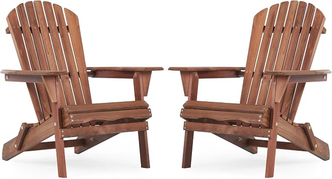 Smart FENDEE Folding Adirondack Chairs Set of 2, Cedar Wooden Adirondack Firepit Chairs, Outdoor Leisure Furniture for Relaxing, Suitable for Yard, Patio, Balcony, Poolside, Coffee Brown