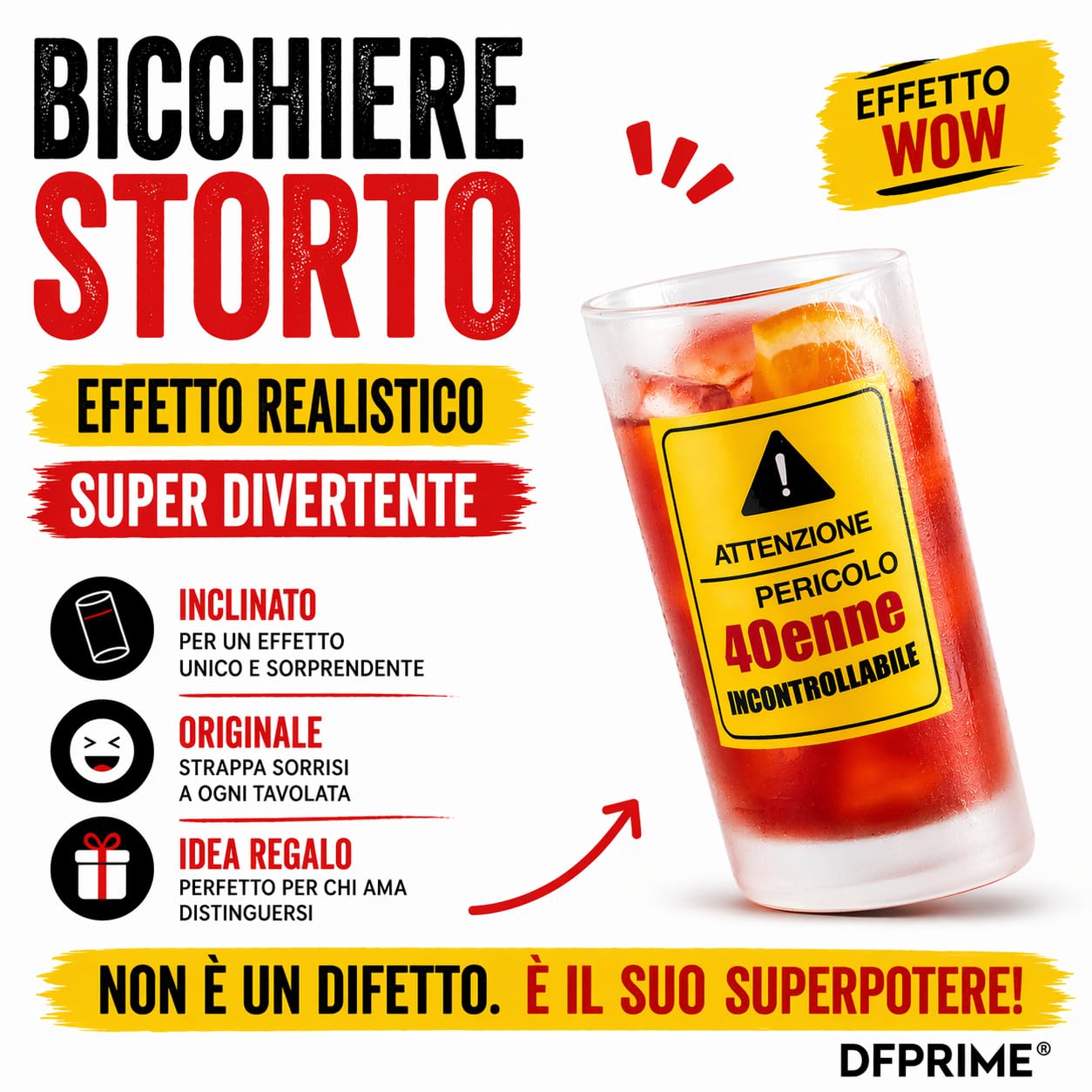 DFPRIME Bicchiere Ubriaco 40 Anni - Regalo 40 Anni Uomo Donna Divertente - Gadget Compleanno 40 Anni Originale - Bicchiere Storto Scherzo Festa - Con Biglietto Auguri
