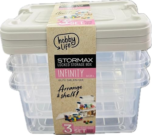 SM Locked Storage Box, Infinity, 3 Piece Set, 3x1.25L, Clear with White Lid PLEASE NOTE, Next Day Delivery Is Only Available From 4 Orders And Above