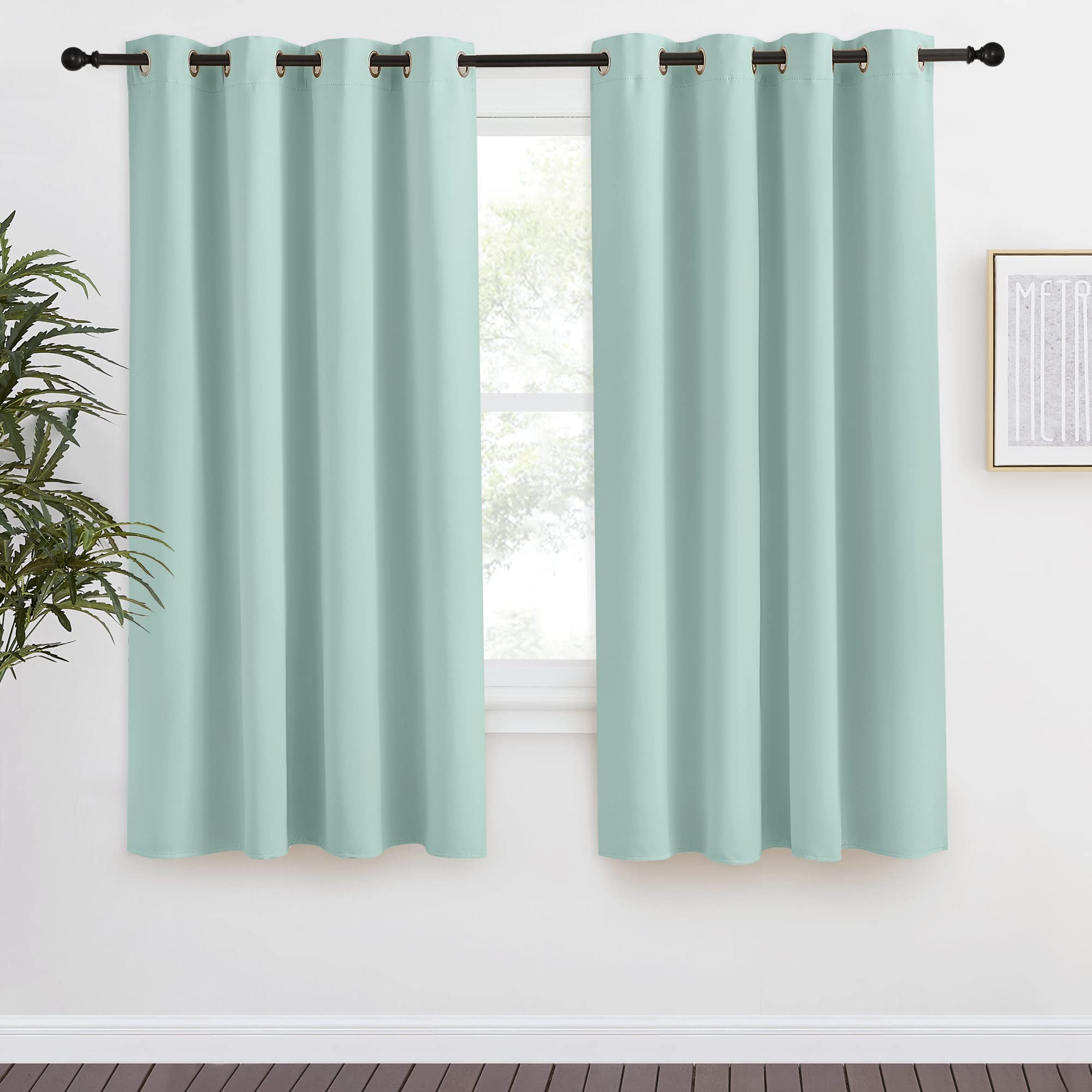 NICETOWN Kitchen Blackout Window Curtain Panel, Aqua Blue, 1 Panel, 55 by 68 inches Long, Home Fashion Thermal Insulated Solid Grommet Room Darkening