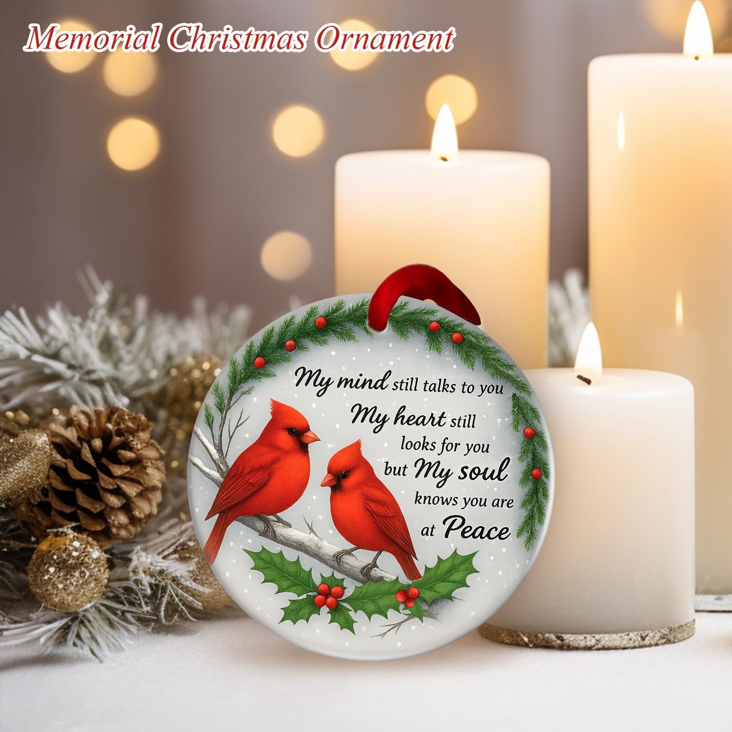 Cardinal Memorial Ornaments – Ceramic Red Cardinal Gifts, Sympathy Gifts for Loss of Loved One, Bereavement & Remembrance Gifts, in Memory of Loved One Hanging Decor, Christmas Decorations - Image 3
