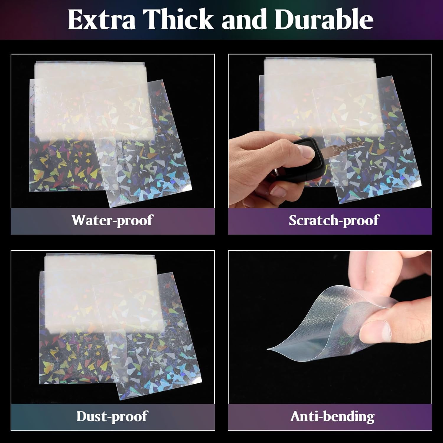 200pcs Holographic Card Sleeves Standard Size 66x91mm Trading Card Protectors. Matte Clear Back Anti-Slip TCG Deck Protectors for MTG, Sports, Photocards (Broken Glass & Fireworks)