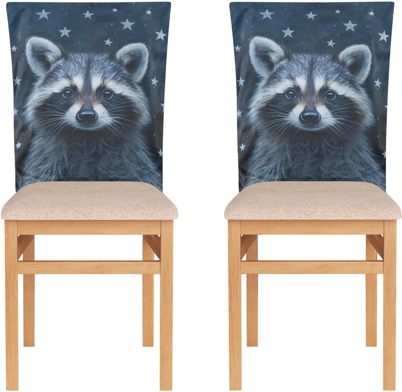 ALAZA Raccoon and Stars Chair Back Cover Set of 6, Washable Reusable Removable Chair Slipcovers Decorative Chair Cover for Home Kitchen Wedding Party