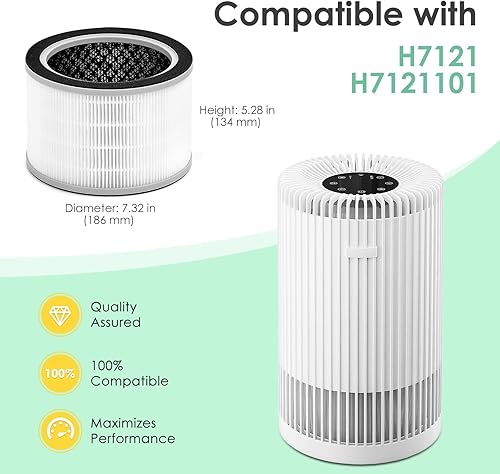 Miniatura 2 de HSIAMEN H7121101 - Filtro de repuesto compatible con purificador de aire Govee H7121, filtro HEPA 3 en 1 H13, paquete de 1