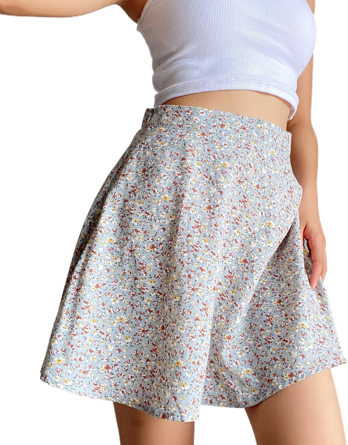 Floral Printed High Waist Skirts Women Summer Sweet Girls Invisible Zipper Casual A-line Ruffles Chiffon Female Mini Skirt