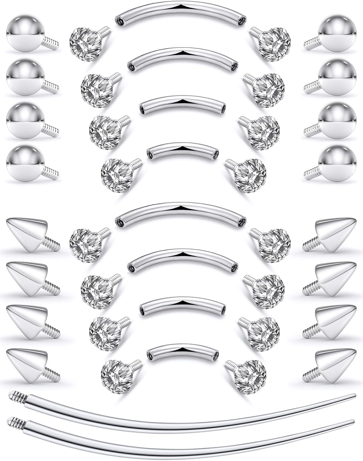 Internal Thread Eyebrow Piercing Jewelry Surgical Steel Curved Barbell Tiny Eyebrow Ring Vertical Labret Lip Jewelry Ear Rook Small Belly Button Ring for Women Men 16g 6mm/8mm/10mm/12mm