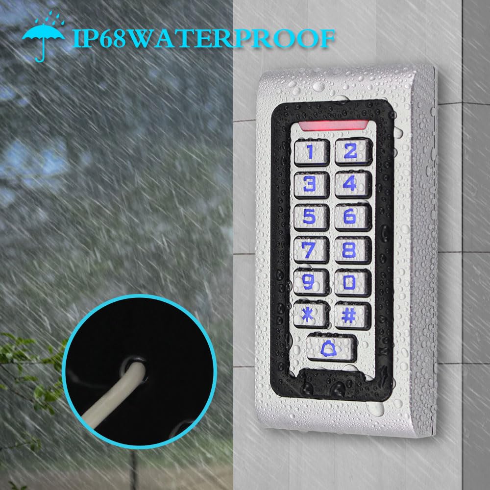 IP68 Sistema de Control de Acceso al Aire Libre Impermeable Teclado RFID de Metal Lector 125KHz WG26 + Cerradura Magnética Eléctrica de 180KG + Tarjetas Clave de 10PCS