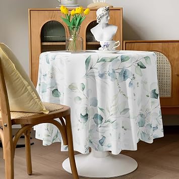 JoyPlus Sage Green Eucalyptus Leaves Tablecloth Waterproof Fabric,Rectangle Watercolor Oil-Proof Wrinkle Resistant Table Cover for Dining Table, Buffet Parties and Camping, Mint Color(60