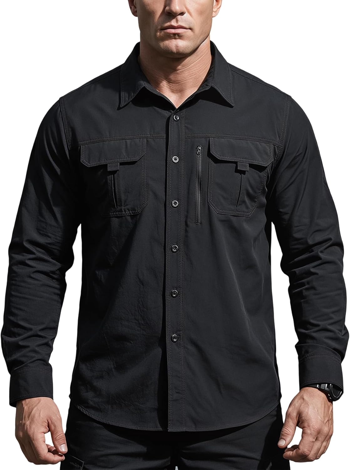 Men's Long Sleeve Tactical Shirts Military Work Fishing Shirts Button Down Breathable Outdoor Hiking Shirt