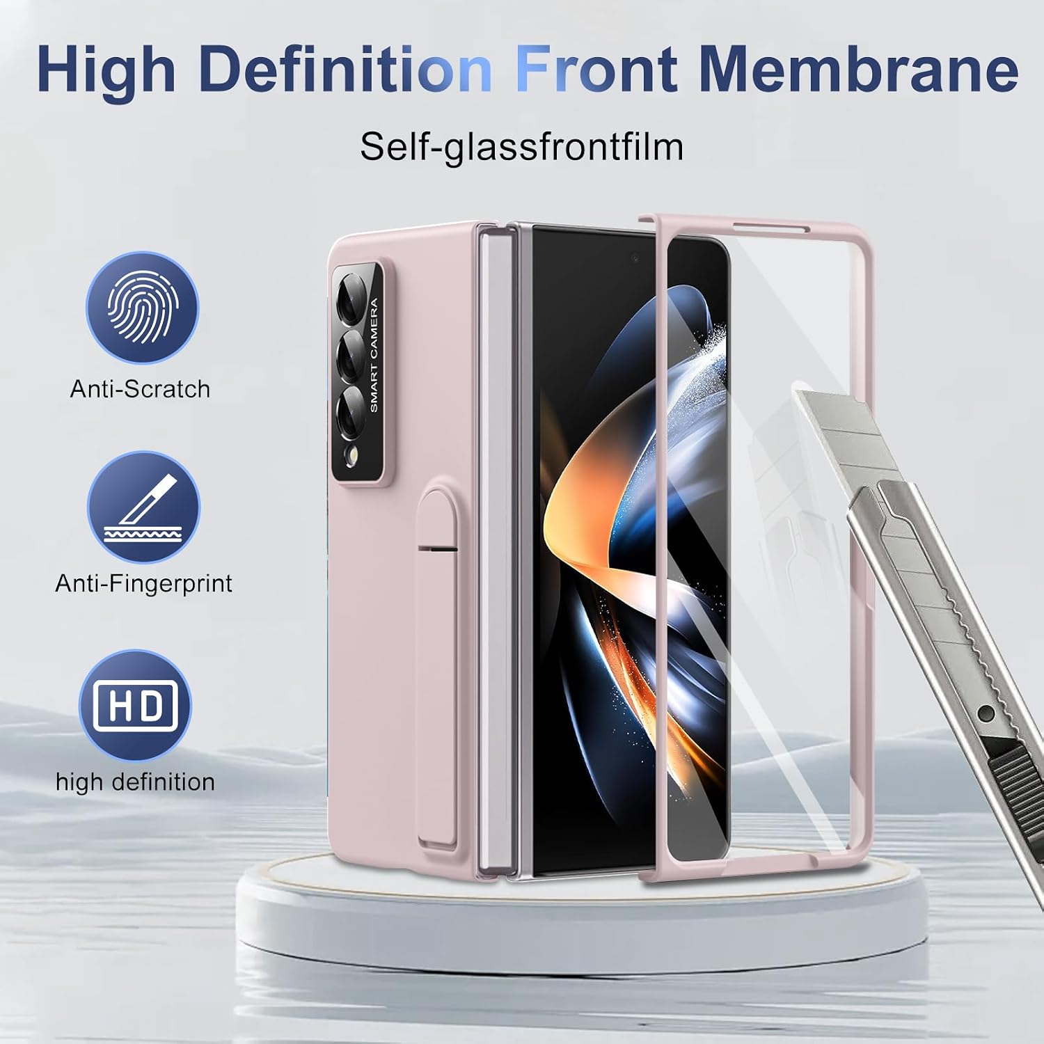 for Samsung Galaxy Z Fold 4 Case with Kickstand [with Screen Protector] [Camera Protection] Kickstand Protection, Shockproof Cover, Ultra Slim Case for Samsung Z Fold 4 5G Phone Cases with Stand Pink