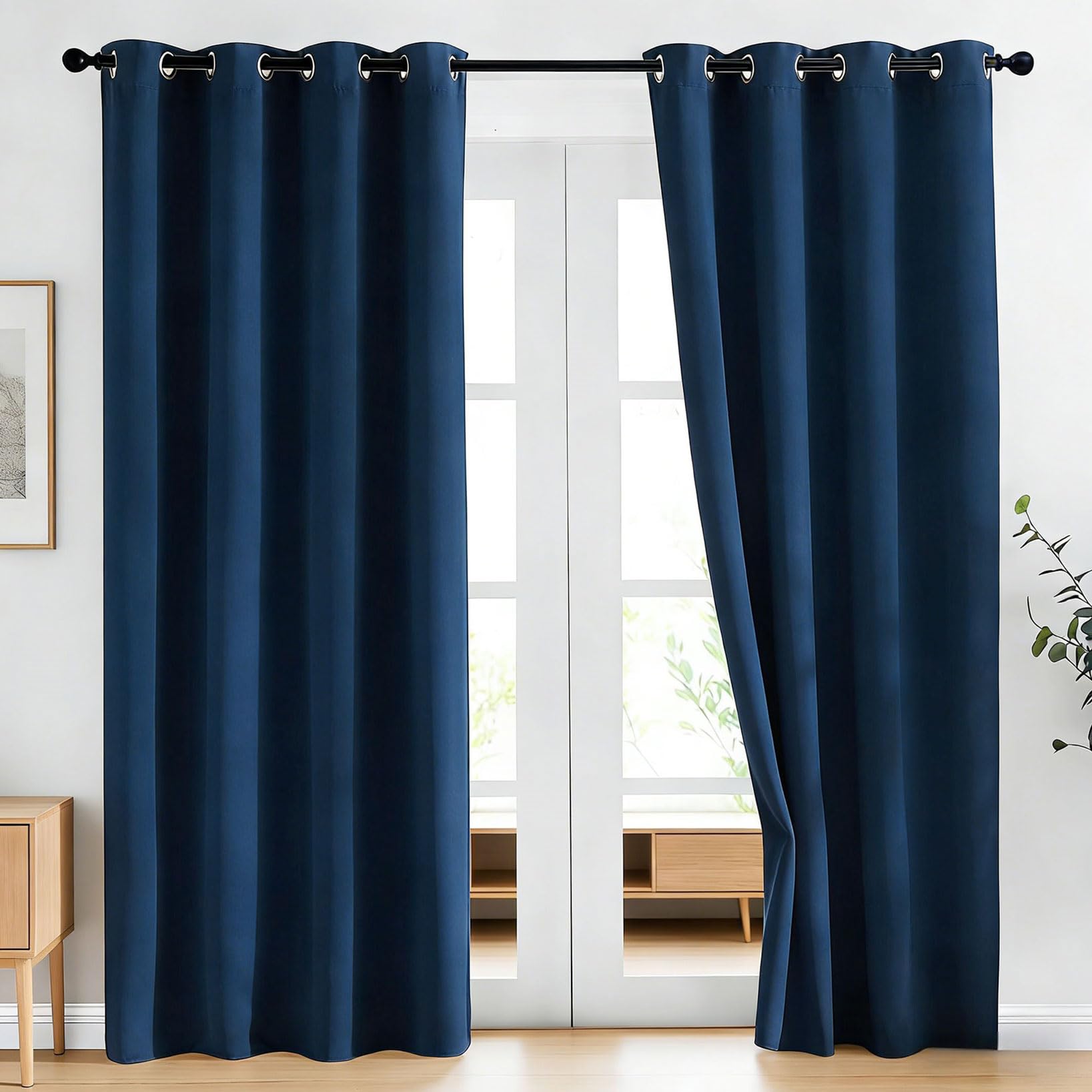 Verdunklungsvorhänge 280 x 80 cm Verdunkelung Kälteschutz Abdunkelnde Vorhänge mit Ösen Modern 1 Stück für Schlafzimmer, Wohnzimmer, Esszimmer, Marineblau