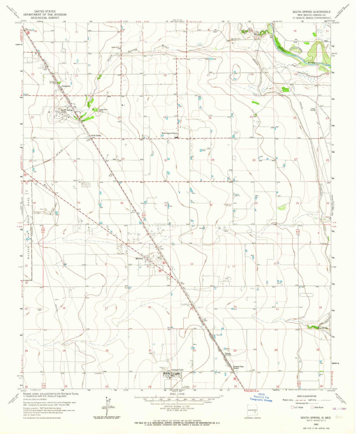 YellowMaps South Spring NM topo map, 1:24000 Scale, 7.5 X 7.5 Minute, Historical, 1962, Updated 1964, 27 x 22.1 in - Tyvek