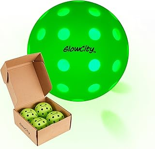GlowCity Set of 4 LED Pickleball Set: Illuminate Your Game with Dazzling Glow in The Dark Pickleballs- Great for Night Tim...