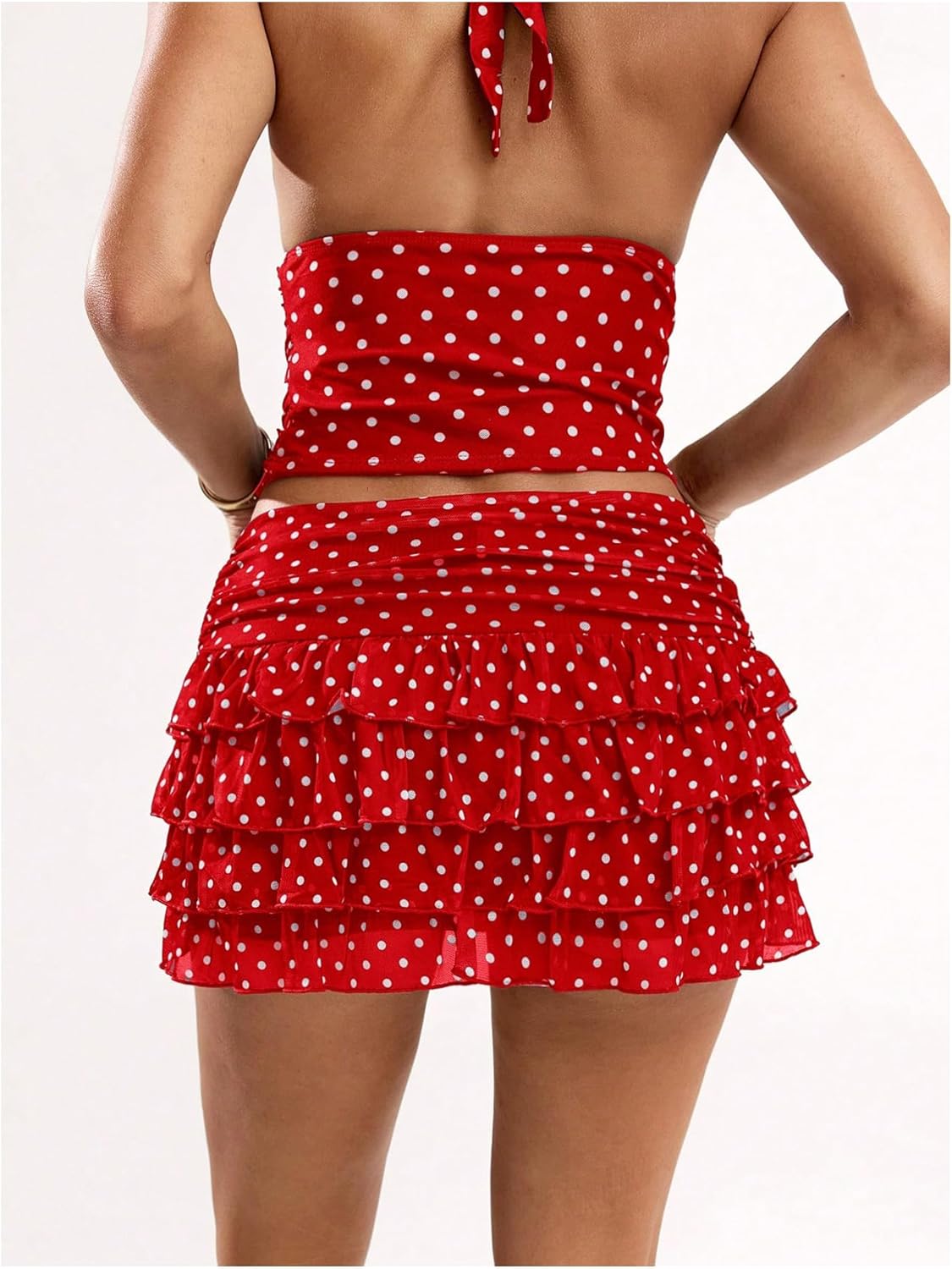 Women's Polka Dots Ruffle Tiered Layered Skirts Low Rise Ruched Y2K A Line Mini Skirt - Image 3