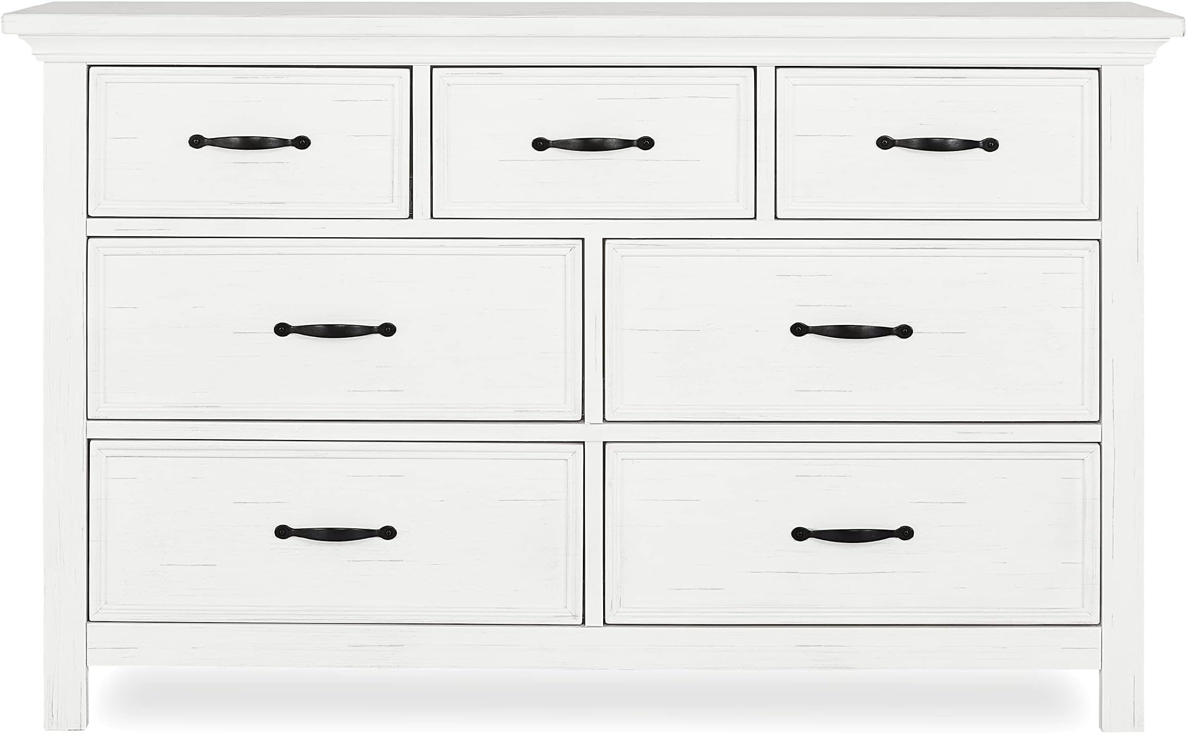 EvolurBelmar Double Dresser in Weathered White - Dresser for Kids Bedroom, Nursery Dresser Organizer, 7 Deep Spacious Drawers, 3-Tier Extension Glides & 5-Piece Drawer Box Construction
