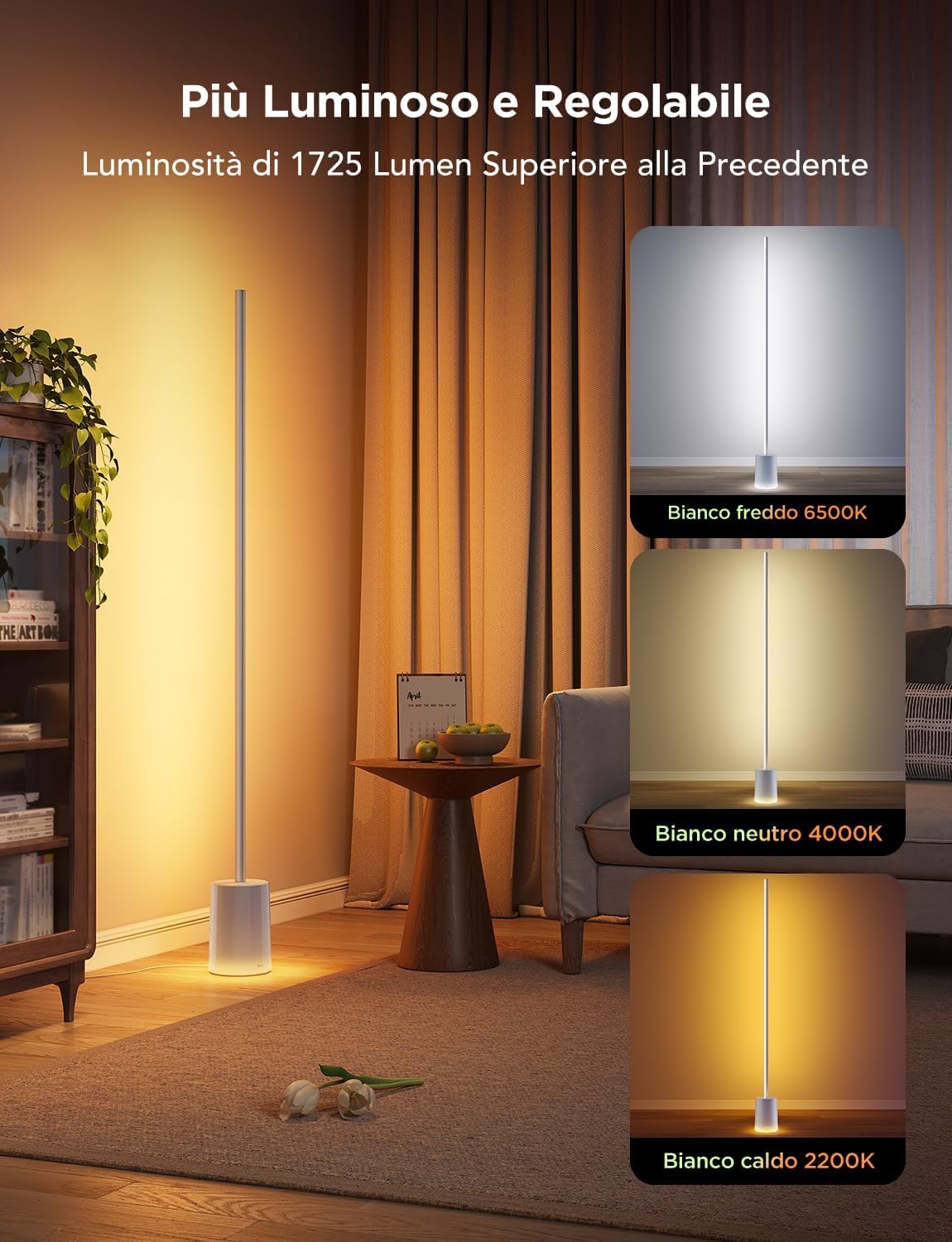 Govee Lampada da Terra RGBIC, Luci LED Compatibile con Alexa e Matter, 152cm Luci Dimmerabile con Telecomando e APP, Sinc Musica, 82 Modalità Scena, Lamp Comodino, Camera da Letto e Salotto, Grigio