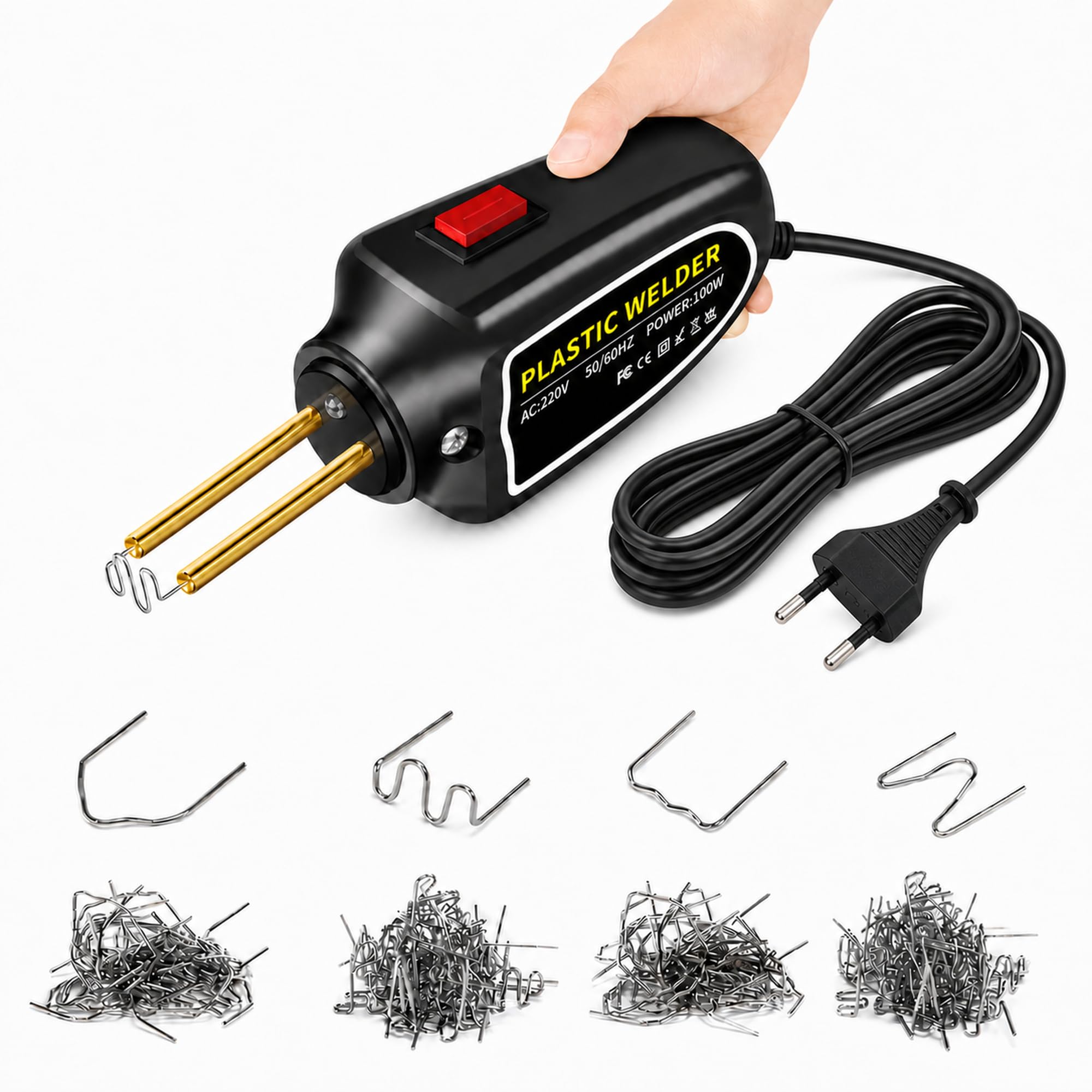100W Soldador de Plastico: Máquina de Soldadura de Plástico Kit de Reparación de Parachoques de Coche Grapadora de Calor Con 200 Grapas