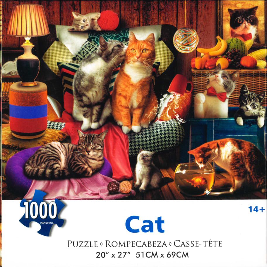 1000 Teile Katzen-Puzzle Für Erwachsene – Buntes Tierpuzzle Mit Niedlichen Kätzchen & Pflanzen