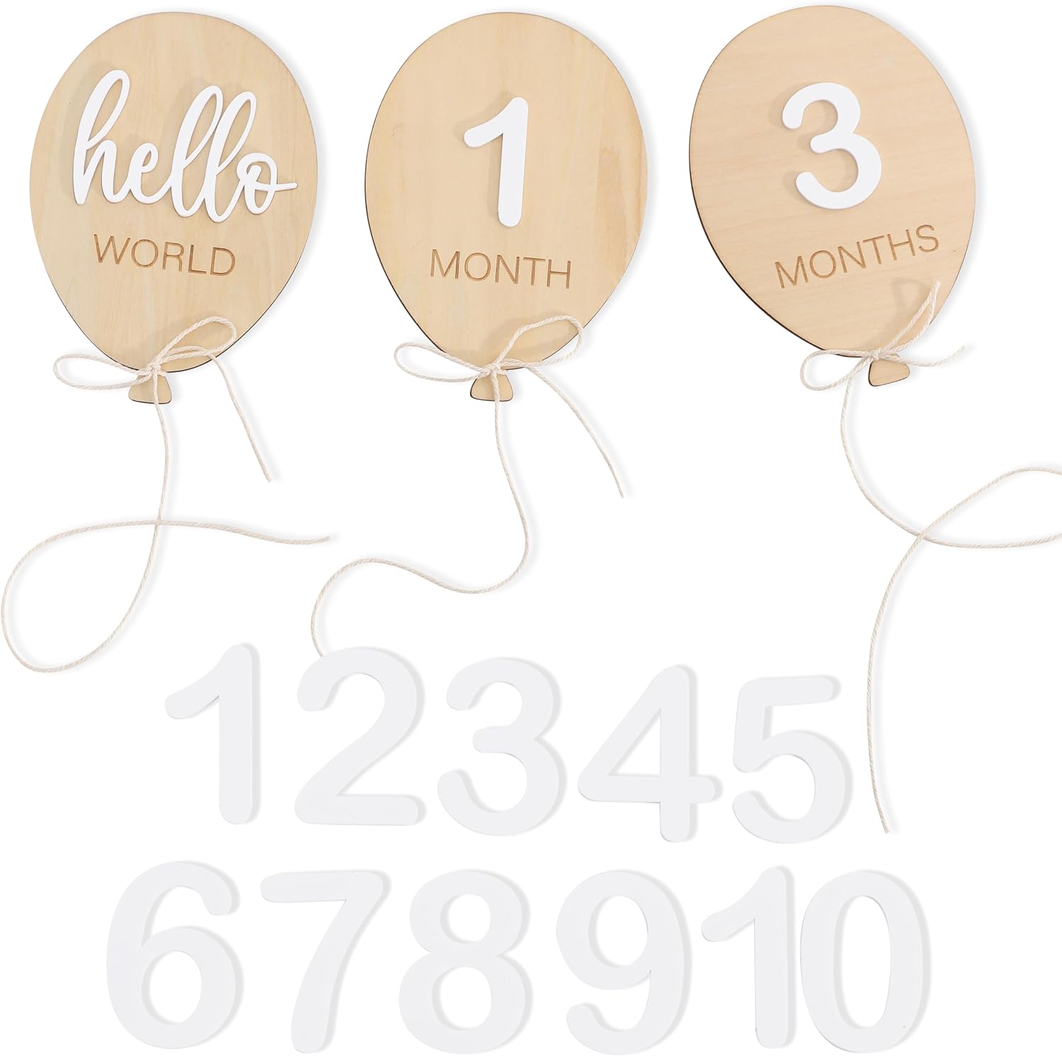 Balloon First Year Milestone Wooden Board - Newborn Monthly Growth Announcement Sign,Monthly Milestone Card Photo Props,1 to 12 Months Balloon Shape Cards,One Year Growth Record Board