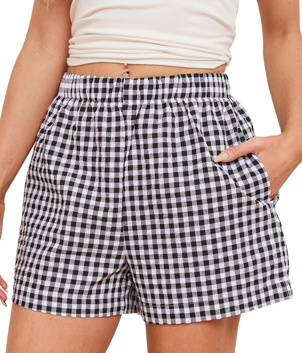 CITASHION Cotton Gingham Boxer Shorts for Women Casual Summer Pajama Lounge Sleep Cute Y2K Plaid Shorts Beach Bottoms