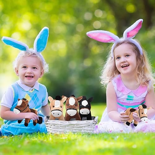 Miniatura 5 de Zomiboo Paquete de 9 animales de peluche de caballo de peluche de pie de 4 pulgadas, mini peluche con cadena desmontable para fiestas temáticas