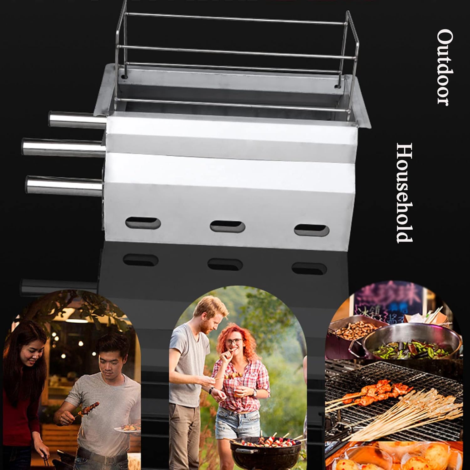 Stainless Steel BBQ Portable Charcoal Grill BBQ Lamb Skewer Camping Barbecue Grill for Garden Backyard Party Picnic Travel Home Outdoor Indoors Desktop Cooking Use