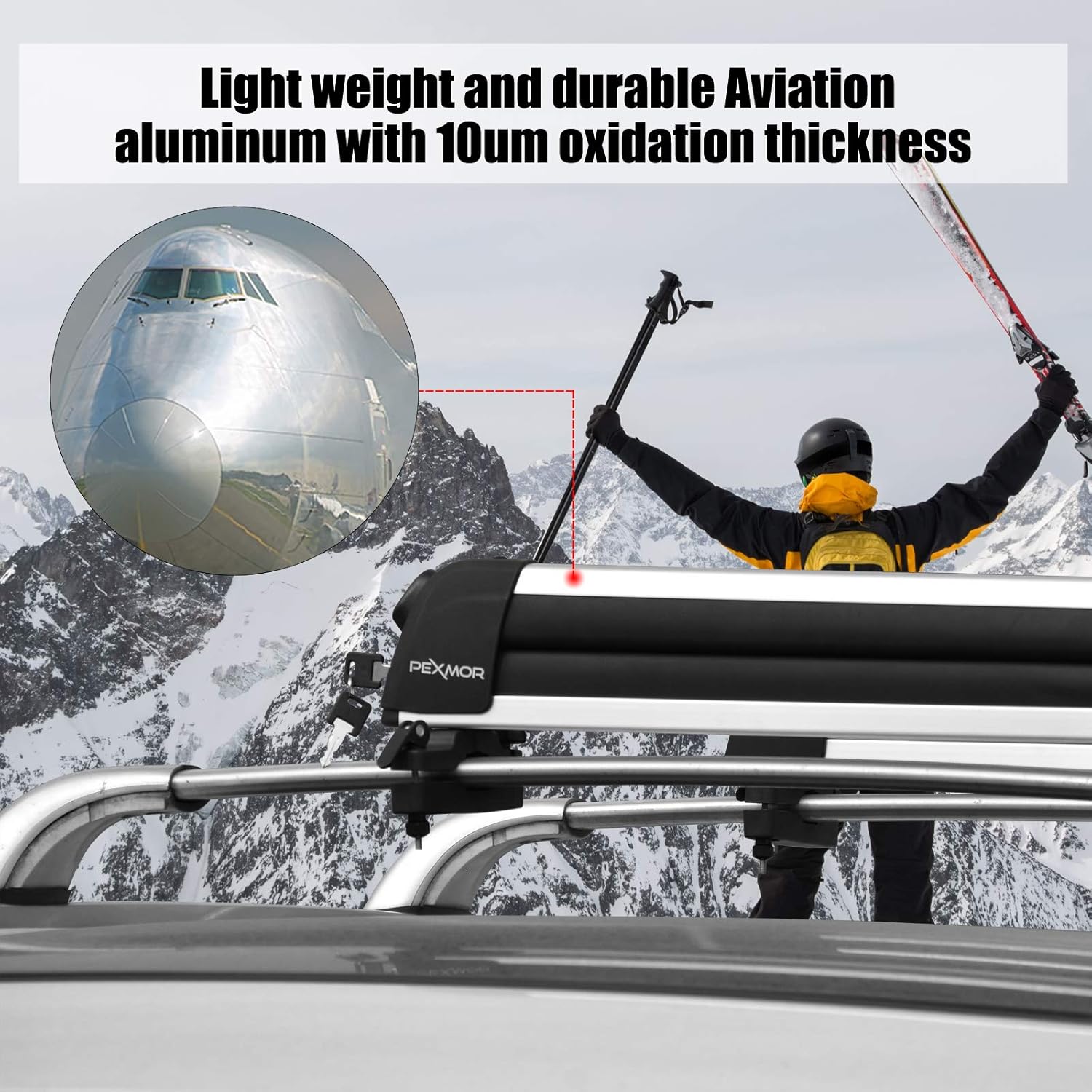 Bonnlo 23" Universal Ski Snowboard Car Racks Fits for 2 Pairs Skis / 1 Snowboards, Aviation Aluminum Lockable Ski Roof Carrier Fit Most Vehicles Equipped Cross Bars : Sports & Outdoors