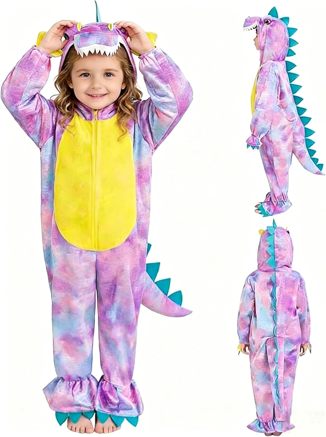 DearSun Child's T-Rex Dinosaur Costume Dinosaur Costume for Kids Fancy Dress Costume Hooded Romper Jumpsuit