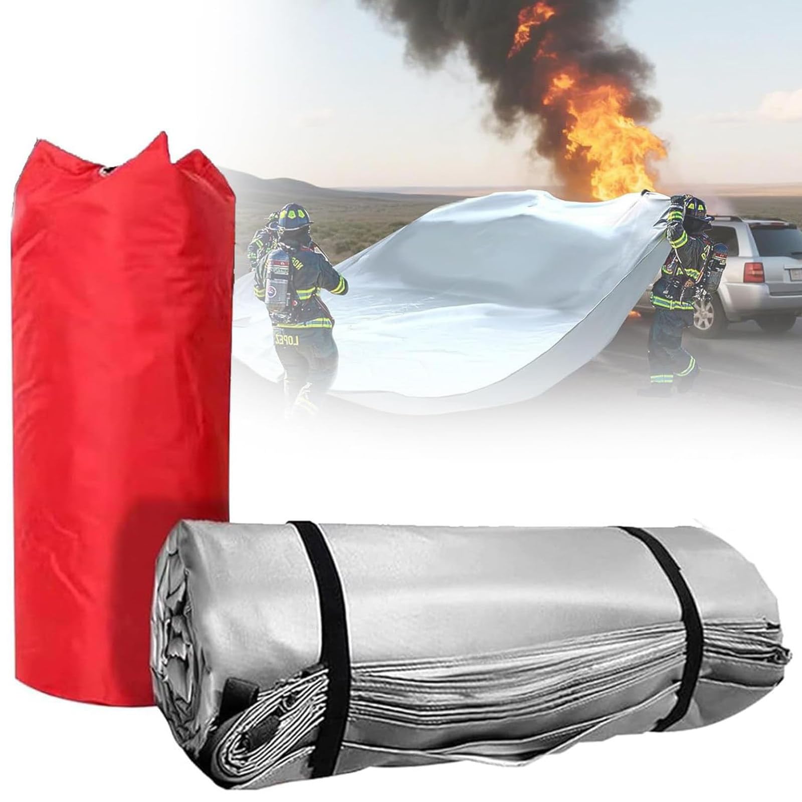 ZenSeFarin Car Fire Blanket Vehicles,1100°C Reusable Quick Unfolding Emergency Fire Suppression Blanket,Fiberglass + Double-Sided Silicone Survival Safe Blankets,Vehicle Accident 6×9m/19.7×29.5ft